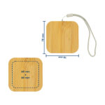 Brown keychain; dimensions: 78mm by 78mm.