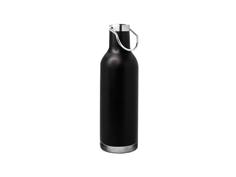 Black stainless steel water bottle with handle