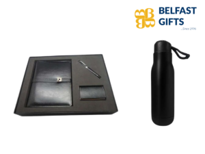 Black gift set with bottle and notebook