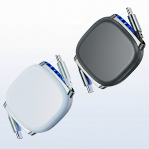 Two modern square devices with attached plugs