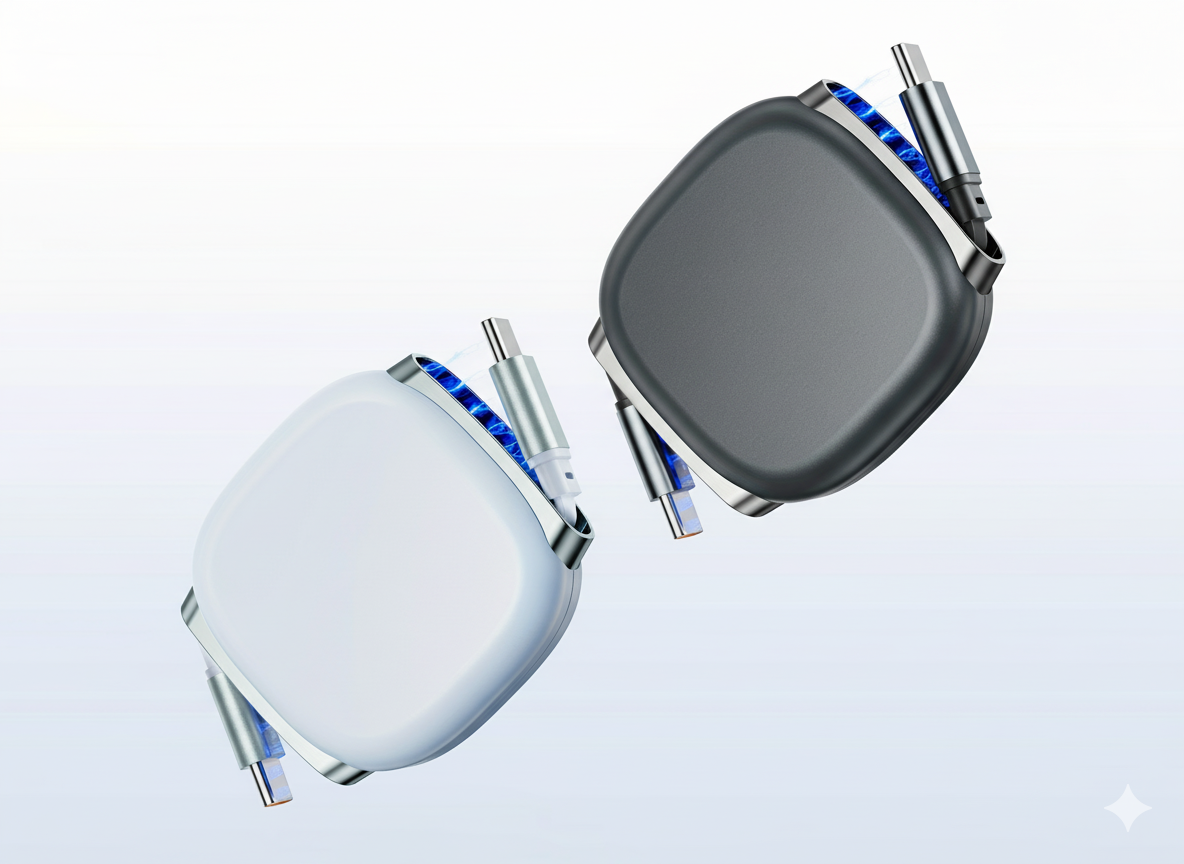 Two modern square devices with attached plugs