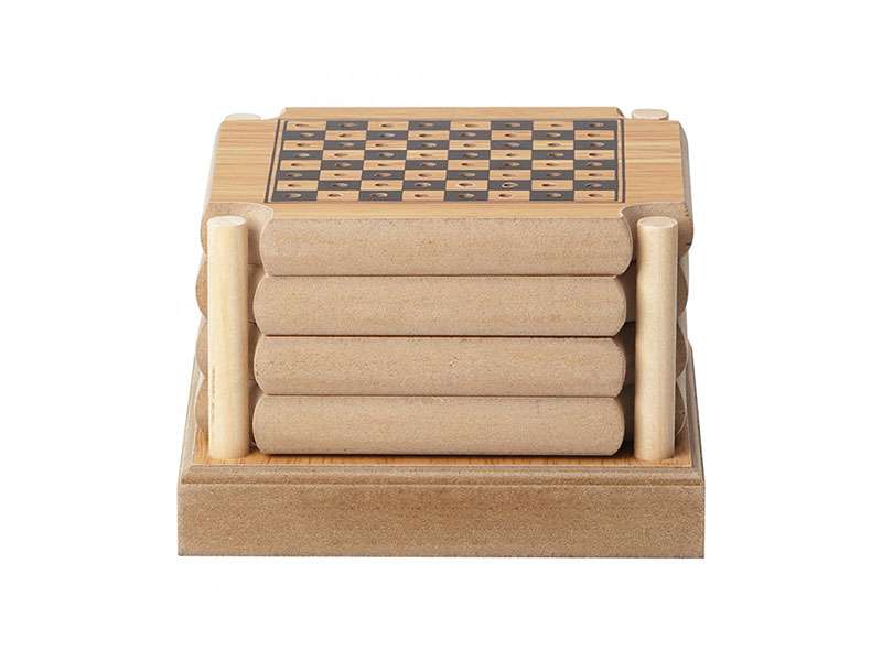 Wooden chess and checkers game set with storage.