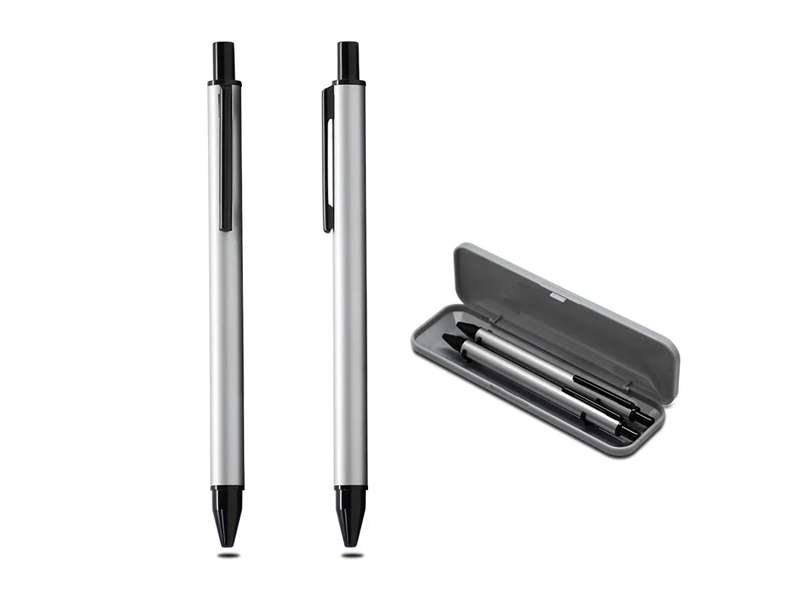 Metal pens with case, sleek and professional design.