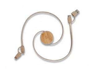 Eco-friendly multi-connector USB cable with bamboo hub