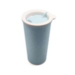 Eco-friendly blue travel mug with lid.