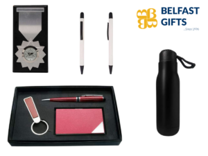 Belfast Gifts: Keychain, pen, clock, black bottle