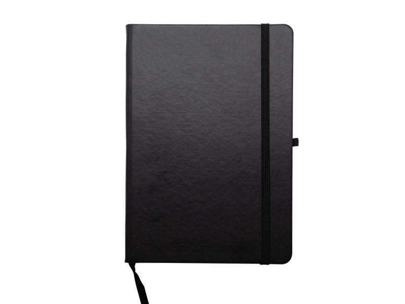 Black hardcover notebook with elastic closure