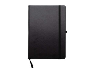 Black hardcover notebook with elastic strap