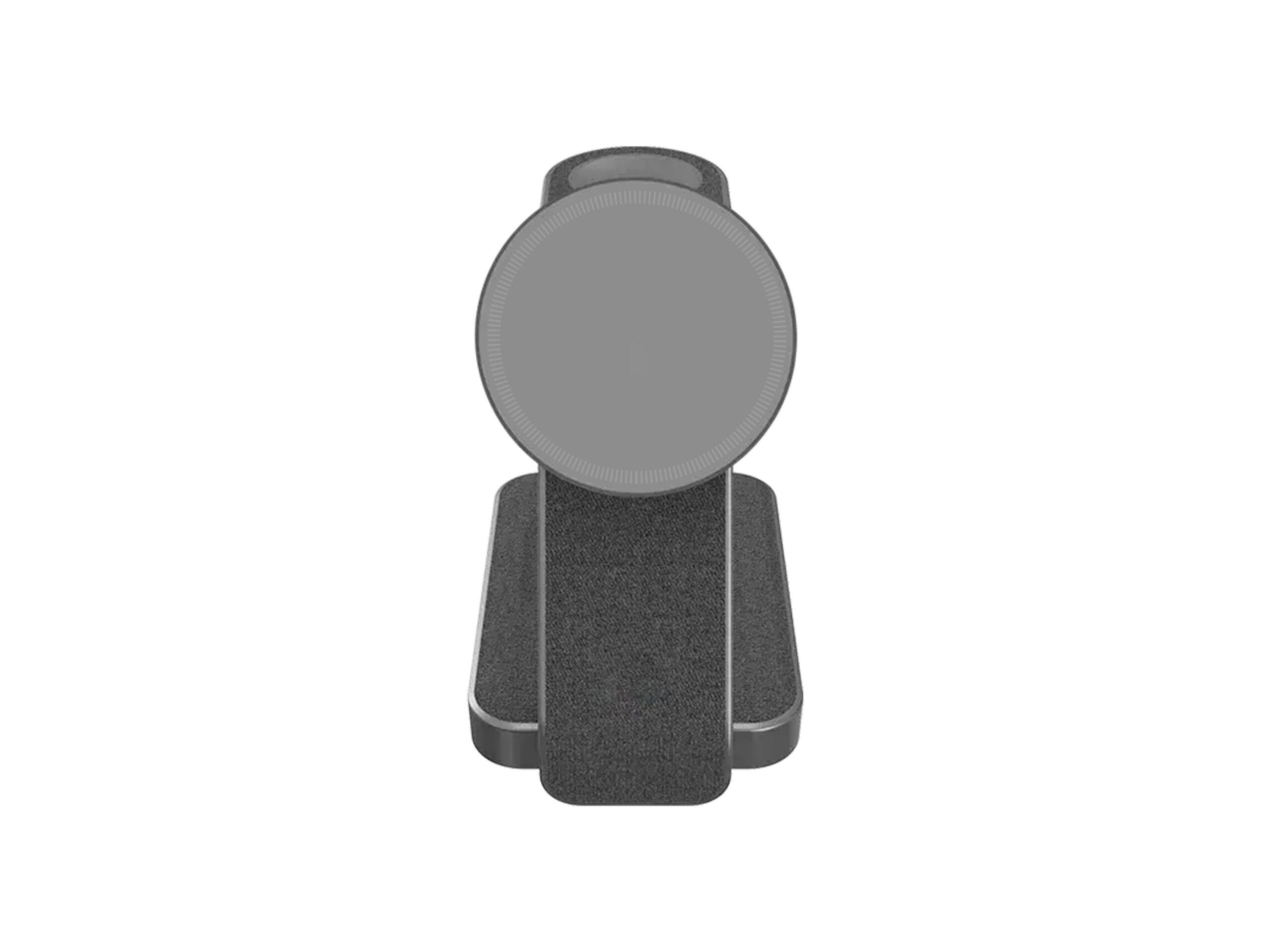 Gray circular wireless charger on stand