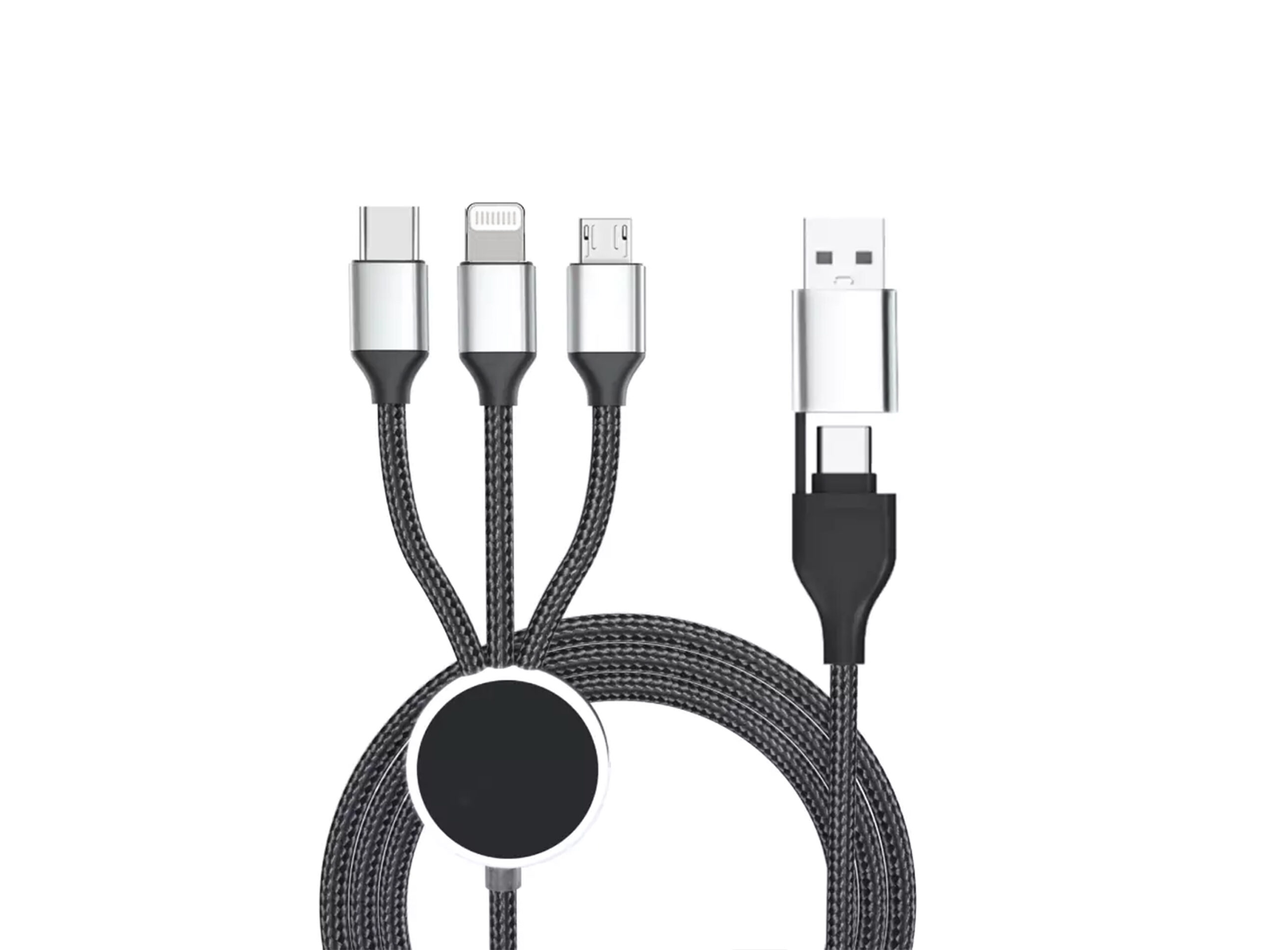 Multi-device USB charging cable with four connectors
