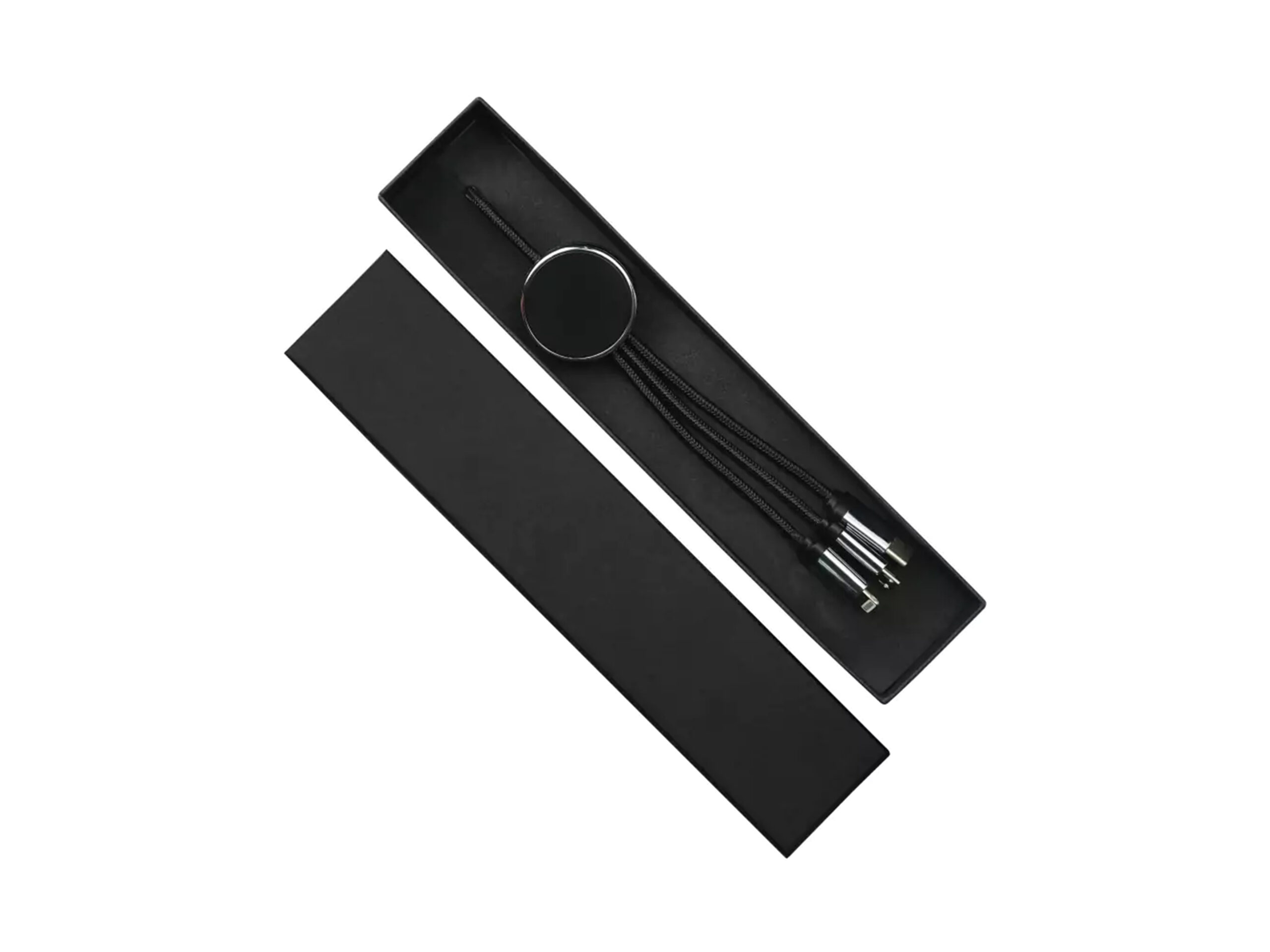 Black multi-cable charging set in gift box.