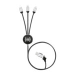 Multi-device charging cable with USB and three connectors.