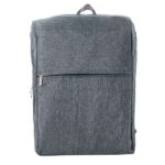 Gray backpack with front zipper pocket.