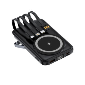 Wireless charging power bank with multiple cables