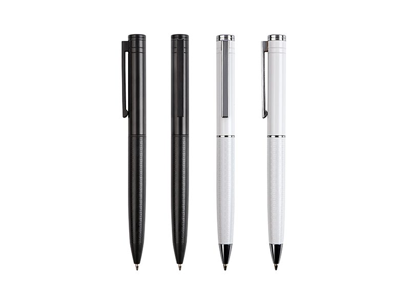 Two black and two white pens with clips.