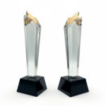 Two crystal awards with star tops