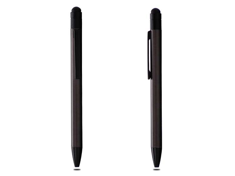 Black stylus and pen combination with clip.