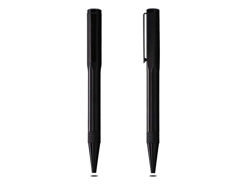 Two sleek black pens with clips
