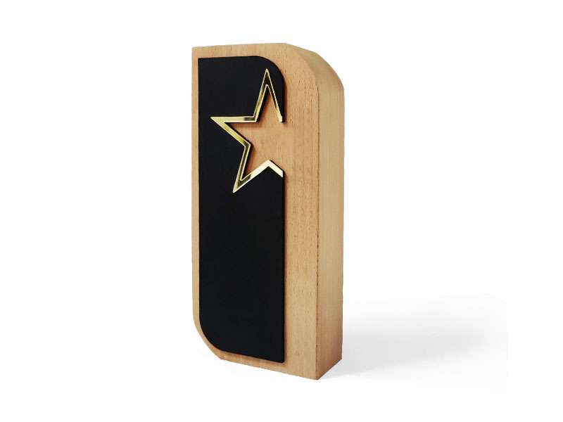 Wooden award plaque with star design