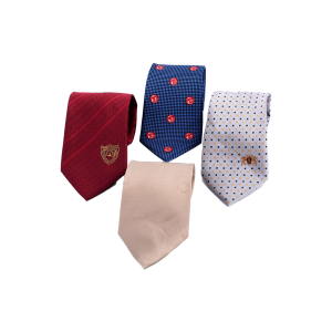 Four colorful neckties arranged on white background.